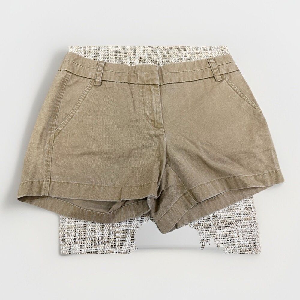 J.Crew Women's Chino Shorts Size 2 Khaki Tan Broken-In Cotton Casual Summer